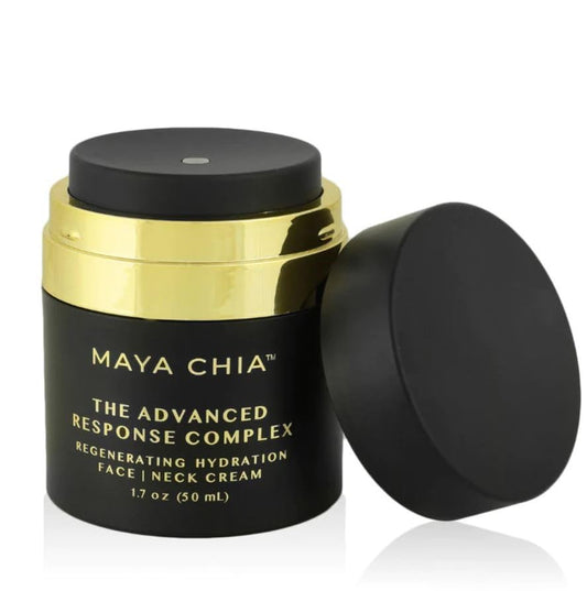Maya Chia Advanced Response Complex Face & Neck Cream bottle promotes deep hydration and visible firmness.