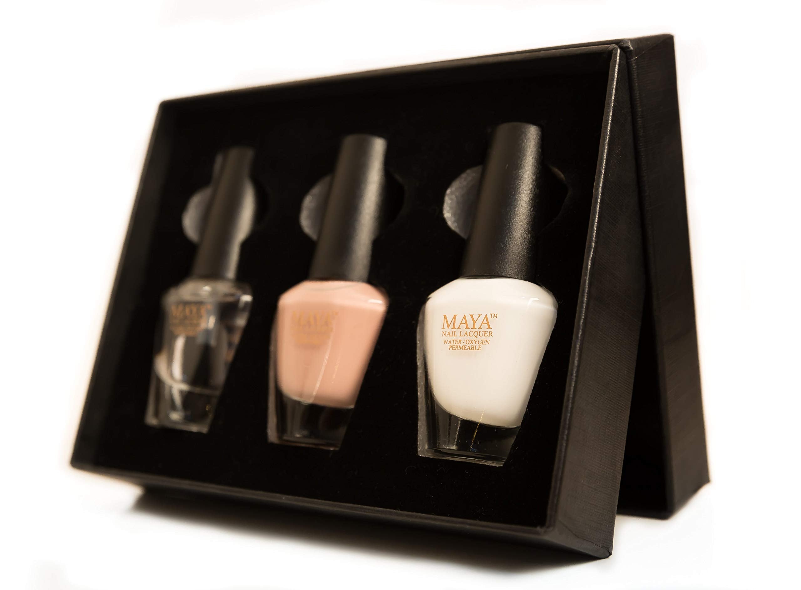 MAYA halal nail polish brush demonstrates precise French manicure application.