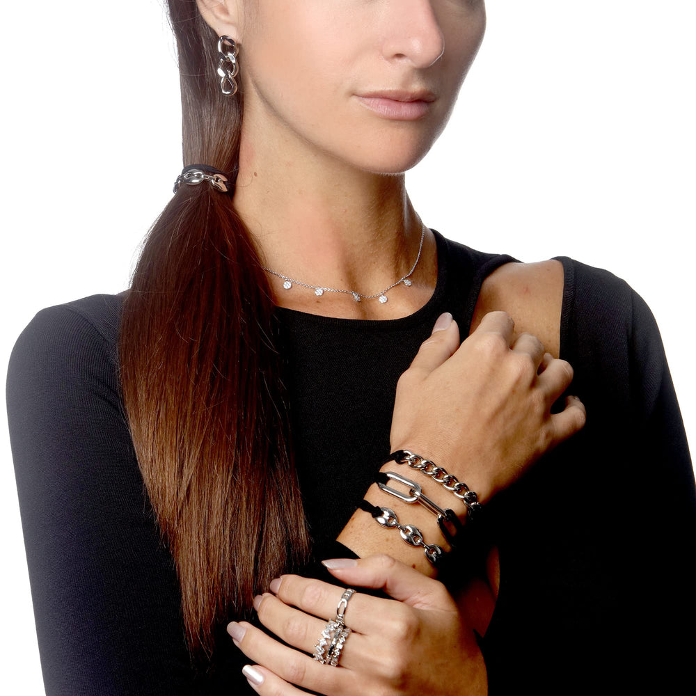 Maya J on-wrist styling demonstrates three-piece set versatility.
