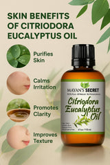 Mayan's Secret Citriodora Eucalyptus leaves highlight natural source.