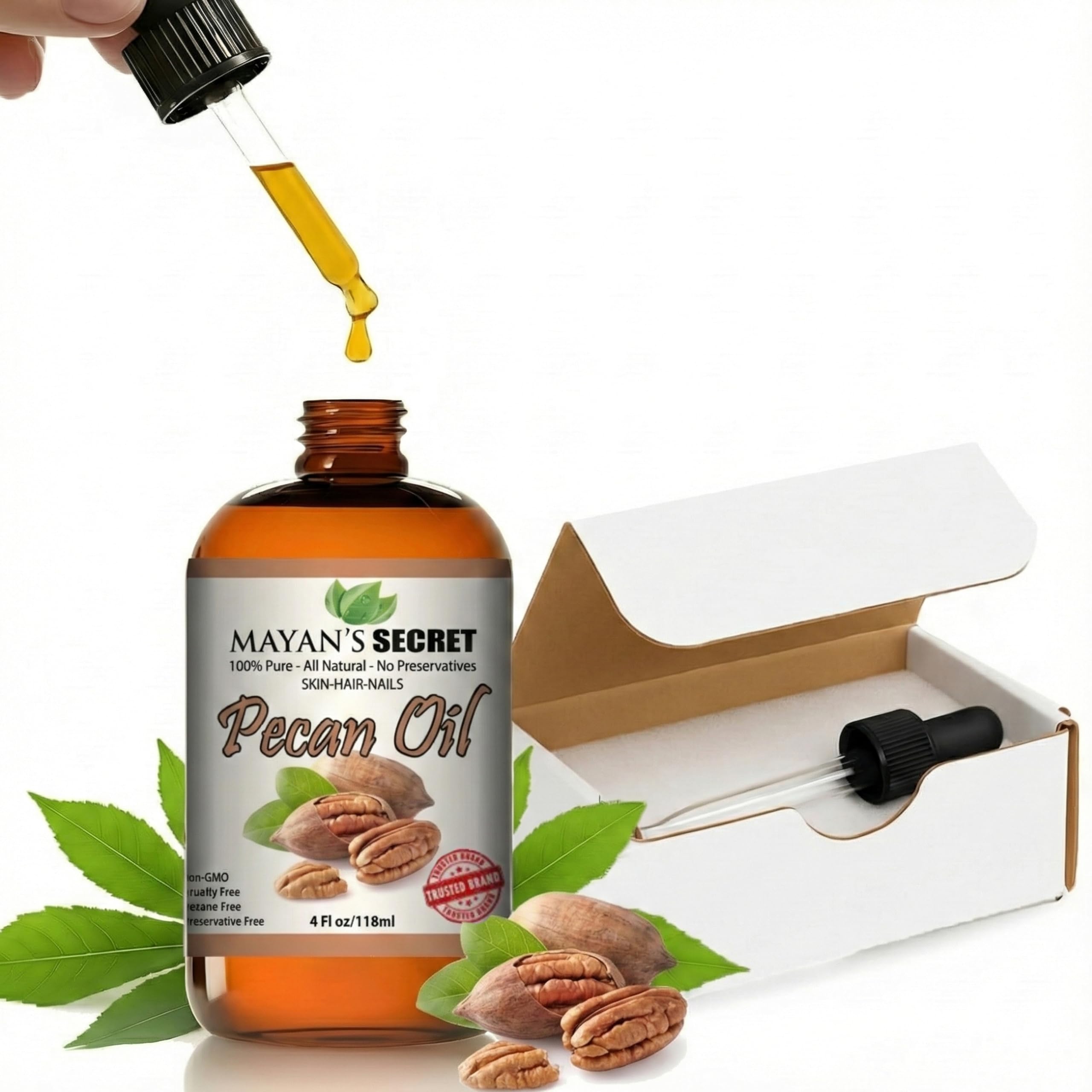 Mayan's Secret Pecan Oil bottle delivers lightweight hydration for daily skincare.