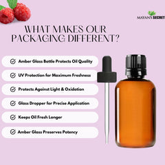 Mayans Secret Red Raspberry Seed Oil packaging and label overview.