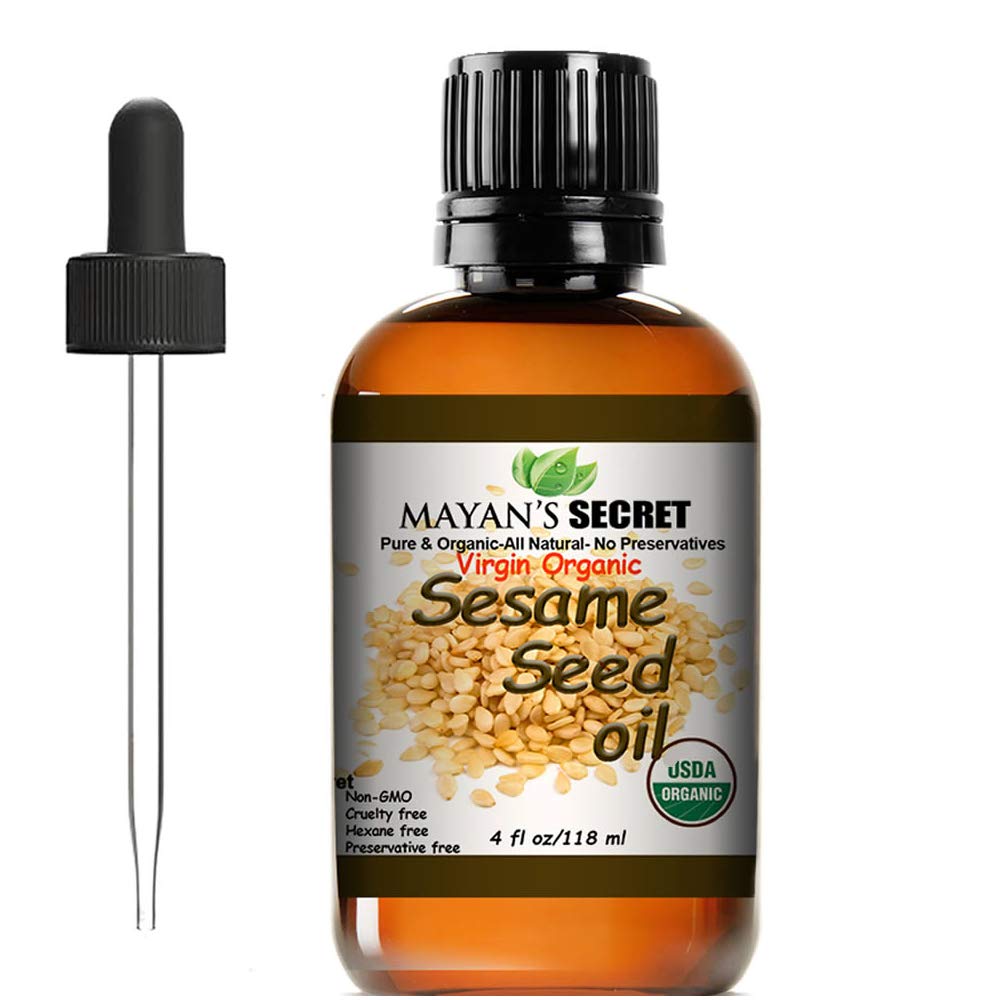 Mayan's Secret sesame oil bottle with dropper for easy facial and hair care