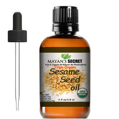 Mayan's Secret sesame oil bottle with dropper for easy facial and hair care