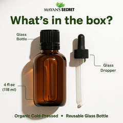 Mayan's Secret oil dropper close-up for precise application on skin.