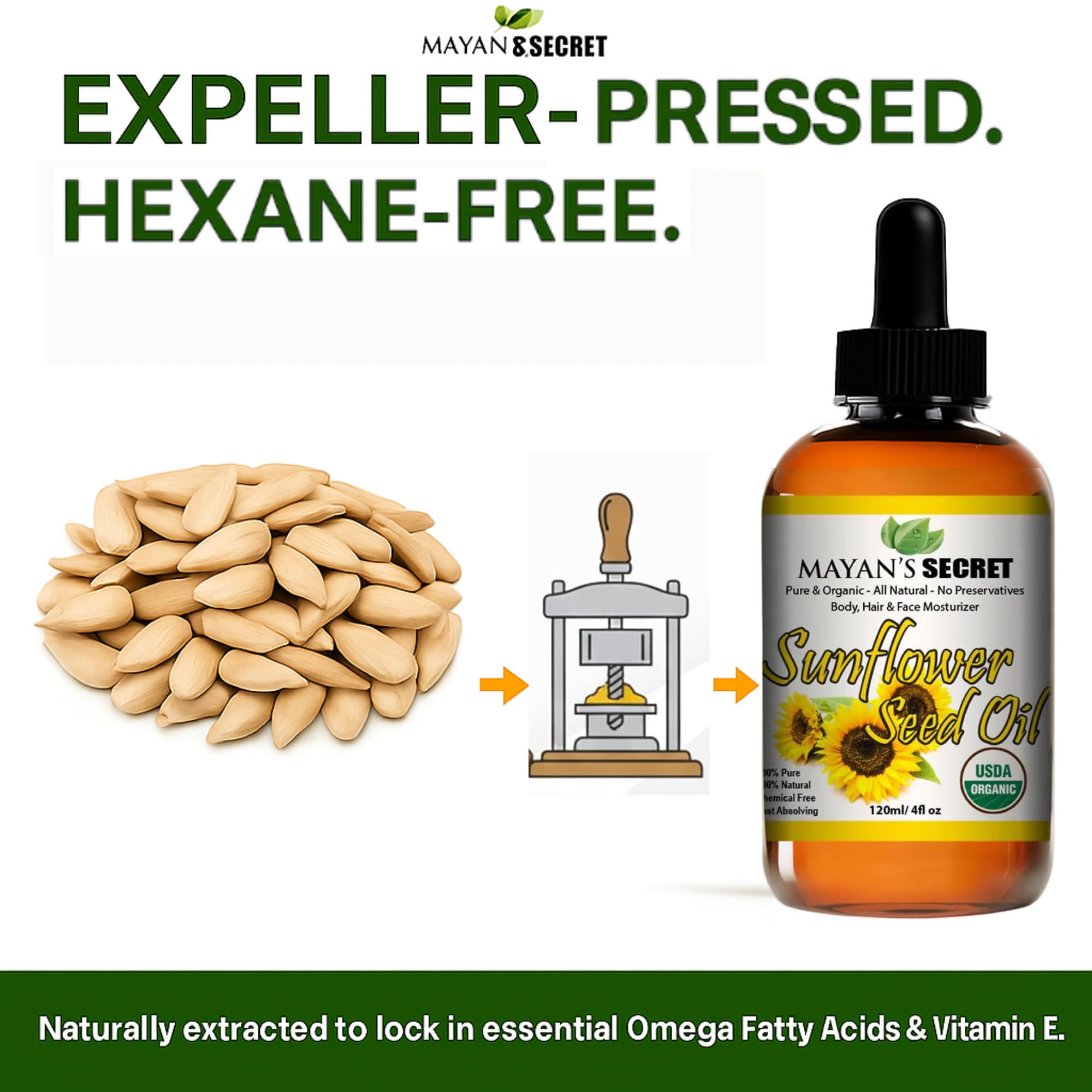 Oil on skin shows non-greasy finish for daily use with Mayan's Secret.