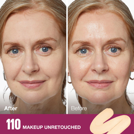 Maybelline foundation with blurring sponge-tip applicator provides buildable medium coverage.