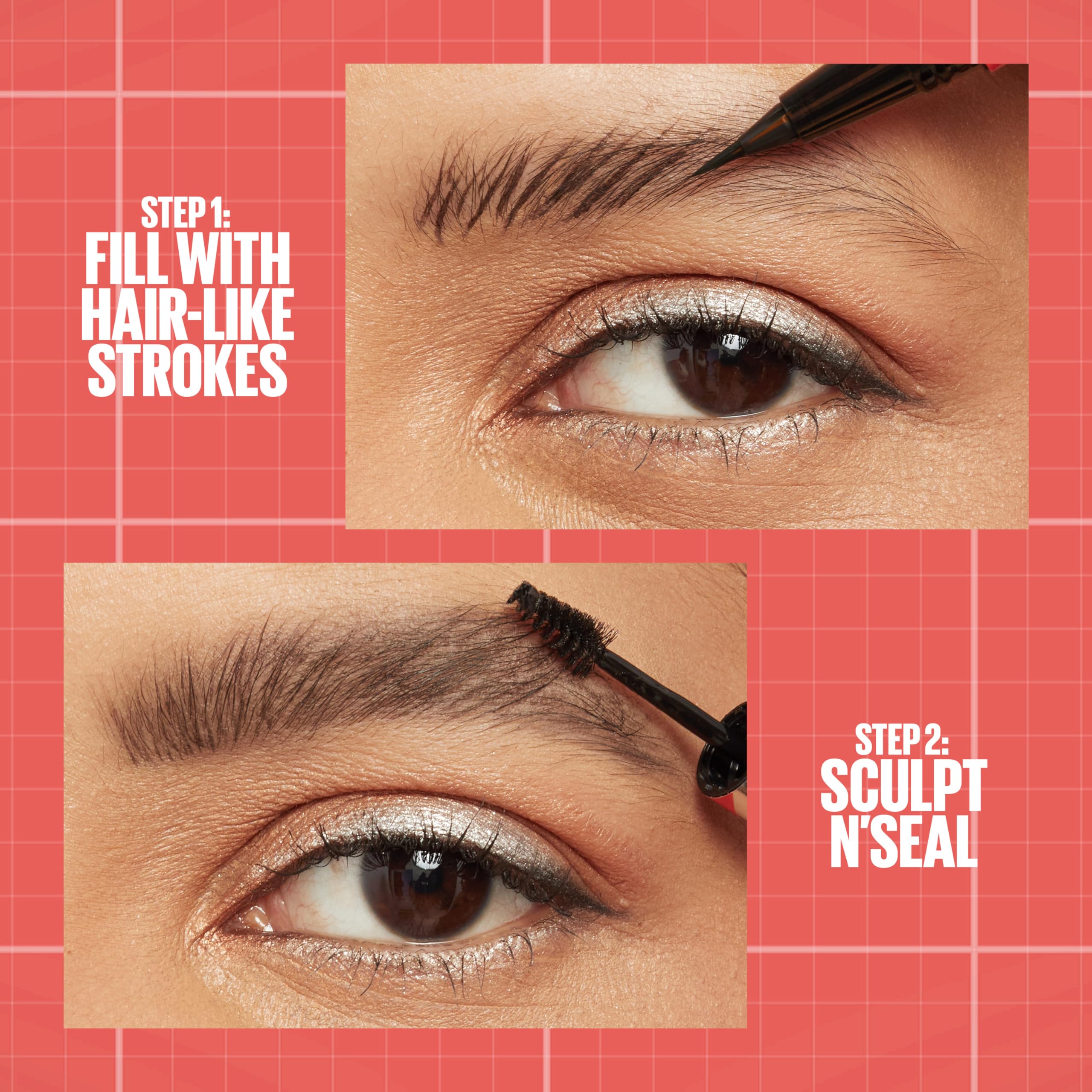 Maybelline Build-A-Brow brow pen demonstrates hair-like strokes for natural brows.