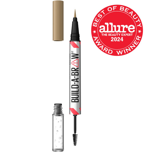 Maybelline Build-A-Brow sealing gel close-up demonstrates clear hold with a non-crunchy finish.