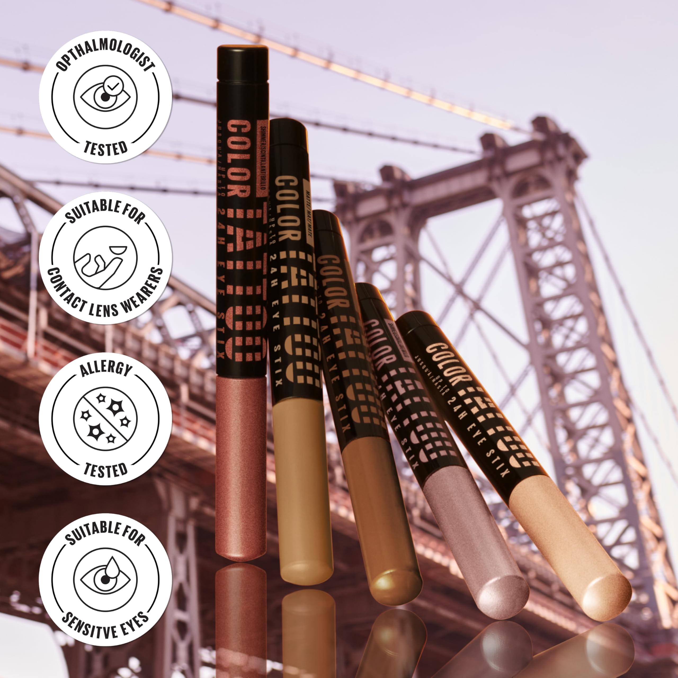 MAYBELLINE Color Tattoo Eye Stix packaging enables on the go touch ups.