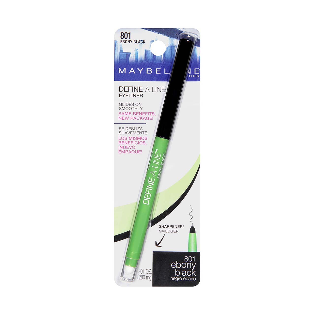 Maybelline Define-A-Line Eyeliner Ebony Black pencil for precise lash-line definition.