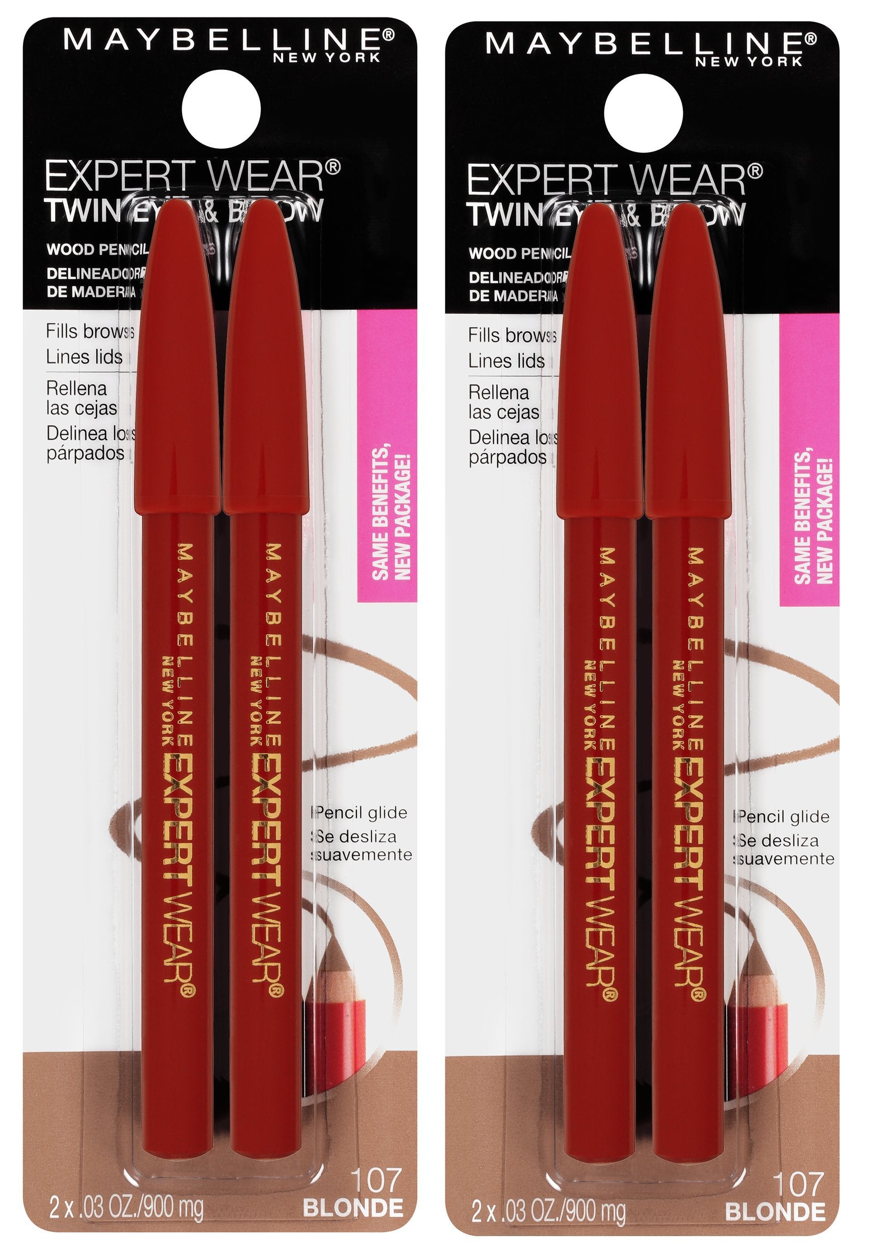 Maybelline Expert Wear Twin Brow & Eye Pencil Blonde packaging for portable touch-ups.
