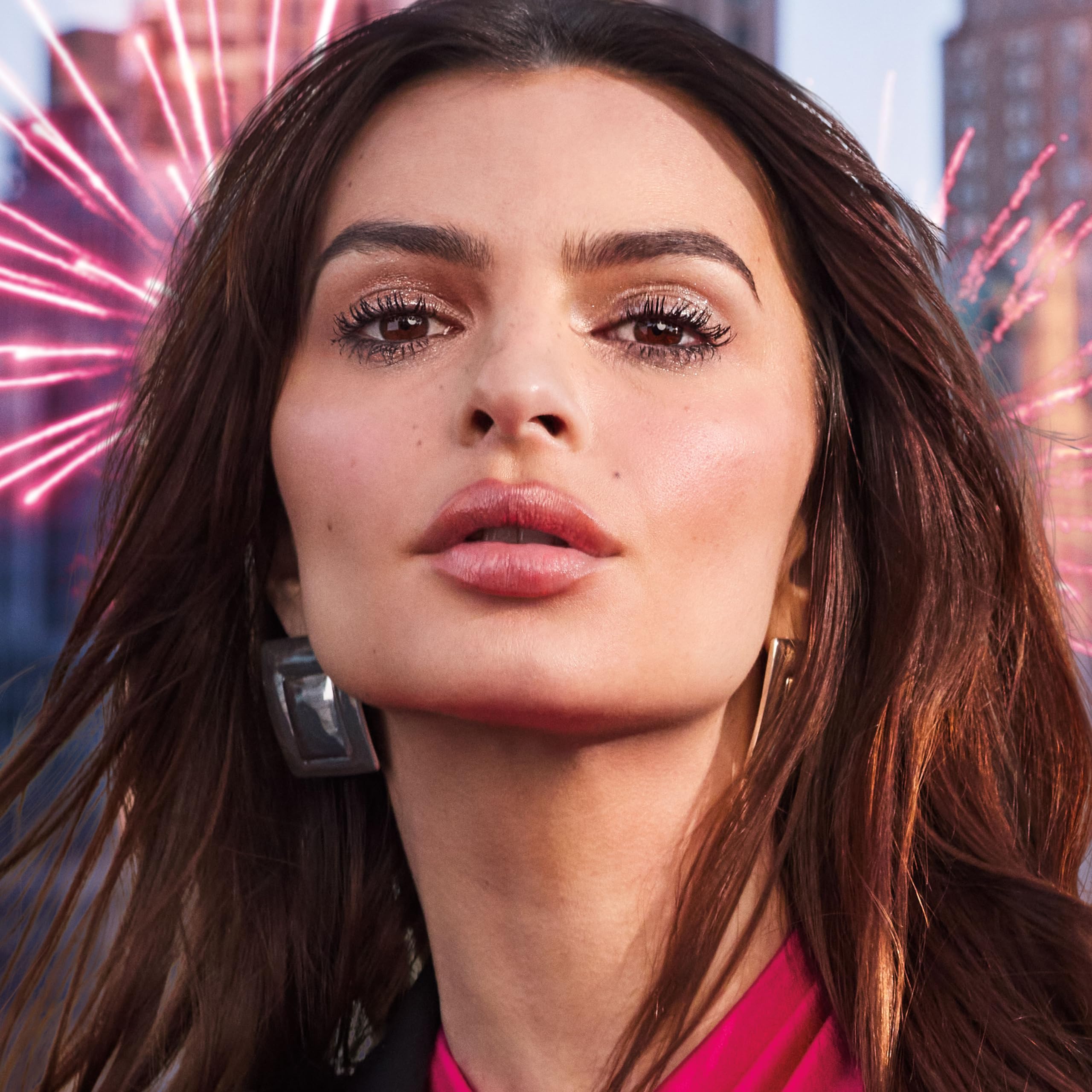 Lashes fanned and lifted after applying Maybelline Firework mascara.