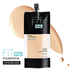 Maybelline Fit Me texture close-up showing pore-blurring micro-powders.