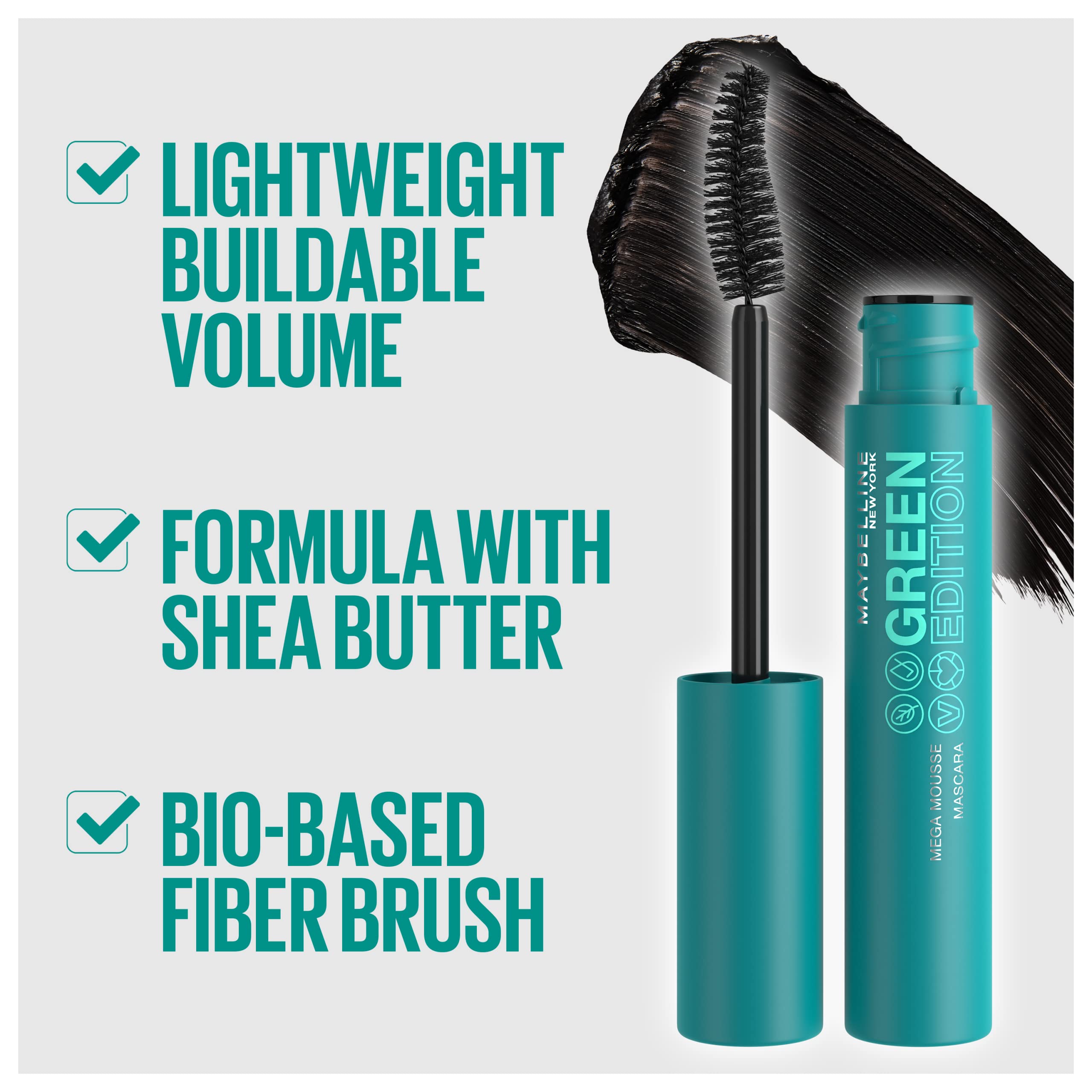 Maybelline Mega Mousse Very Black shade delivers rich color with light feel.