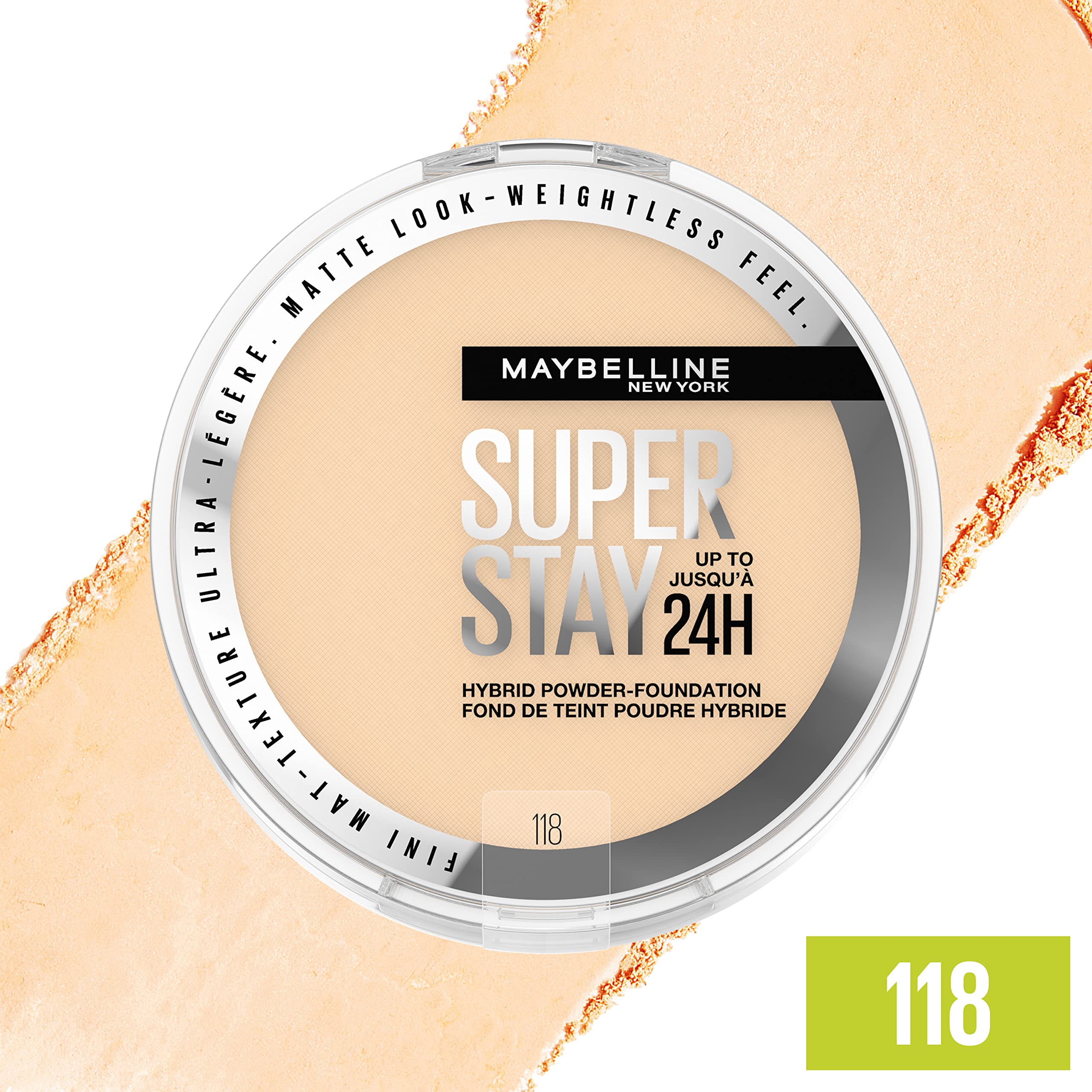 Maybelline Hybrid technology finish in matte texture close-up highlights smooth consistency.