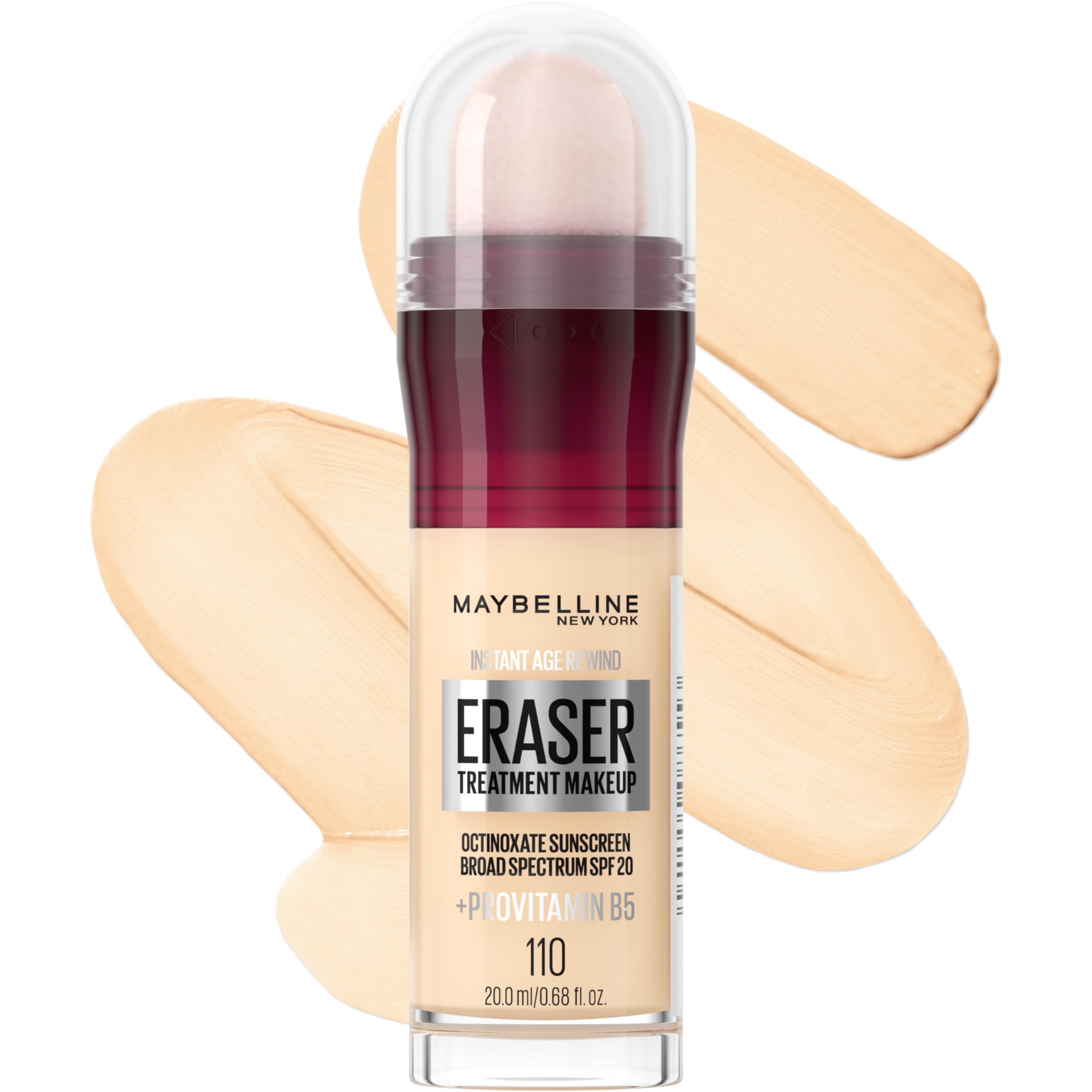 Maybelline Instant Age Rewind Eraser Foundation bottle delivers a smooth, even complexion.