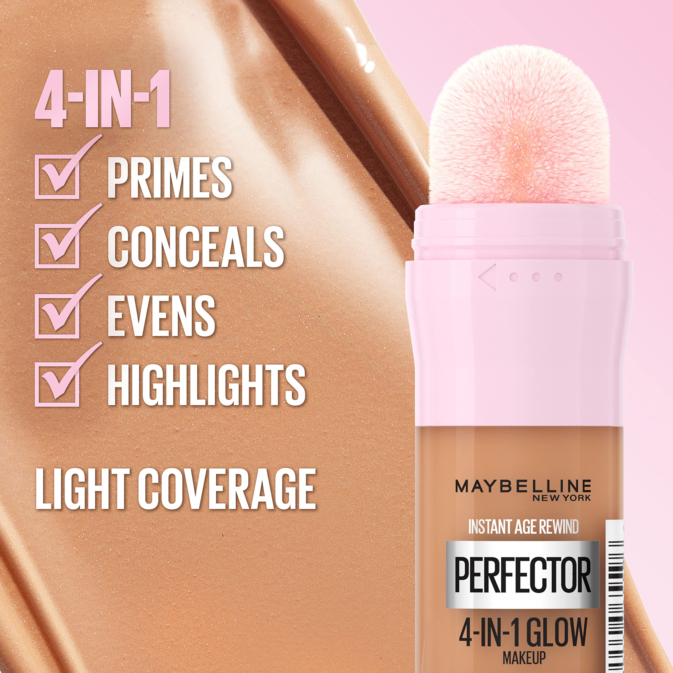 Maybelline Instant Age Rewind Glow on-face luminous look.