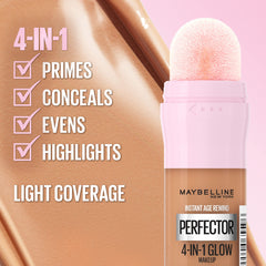 Maybelline Instant Age Rewind Glow on-face luminous look.