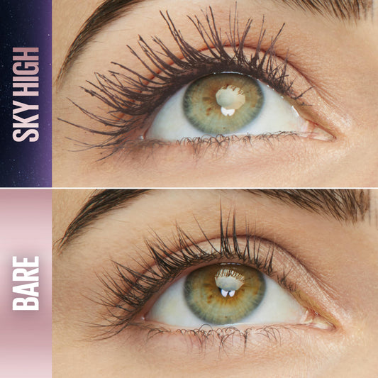Maybelline Lash Sensational Sky High formula demonstrates washable, easy removal capability.