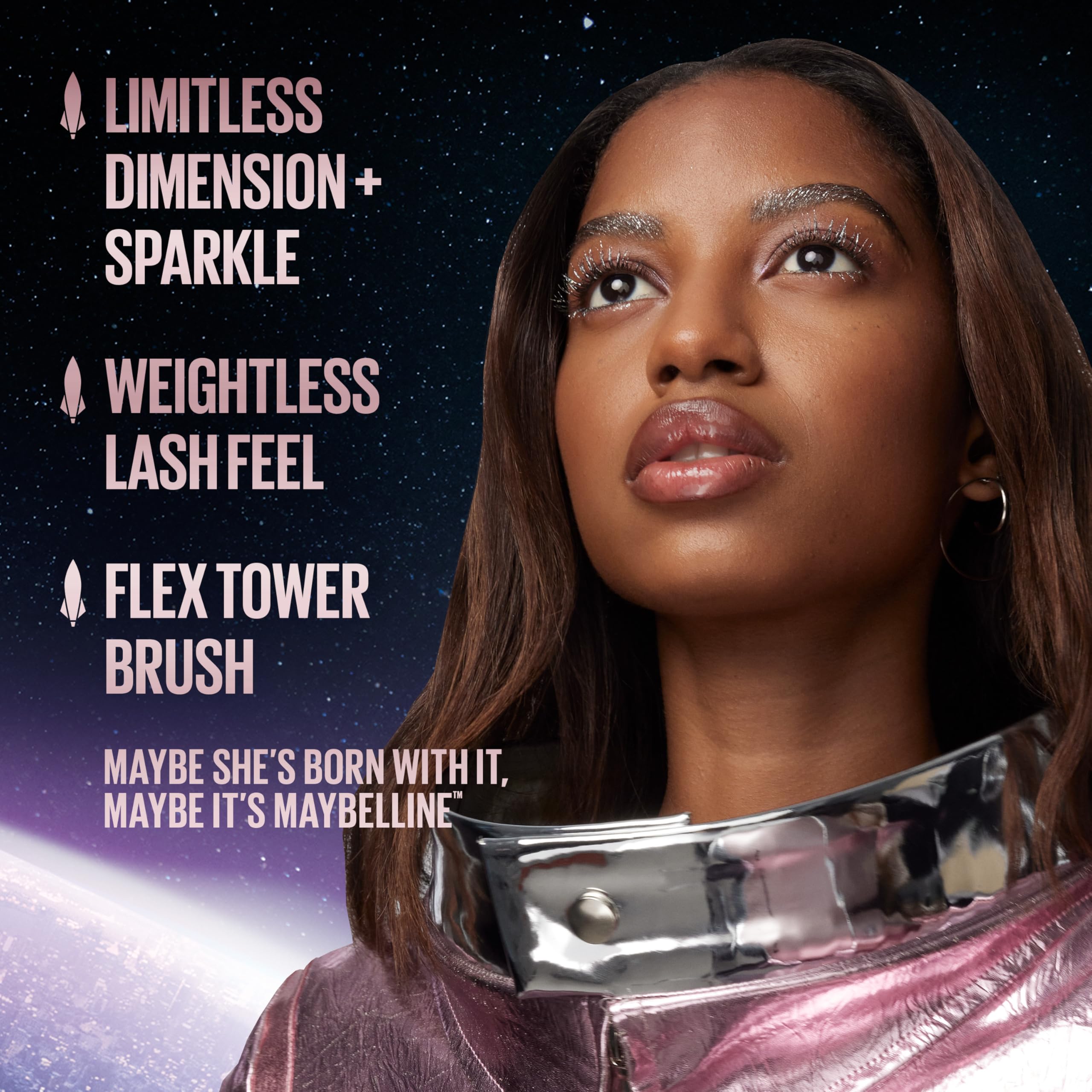 Maybelline Lash Sensational Sky High Space Diamond on brows for subtle sparkle