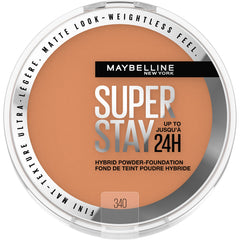 Maybelline Super Stay Hybrid Powder Foundation compact shows soft matte finish and all-day wear.