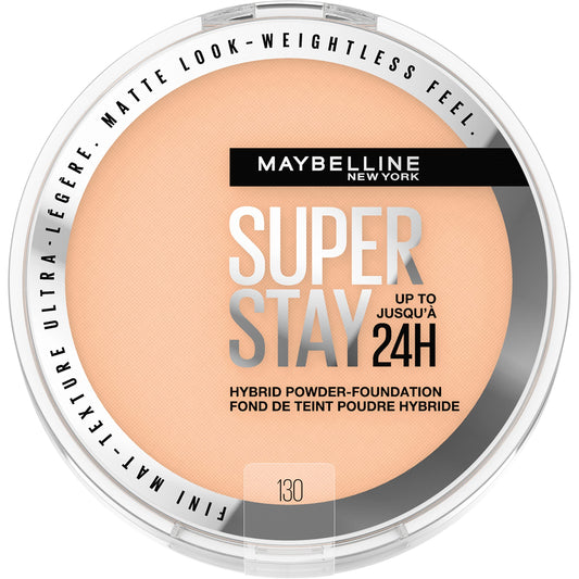 Maybelline Super Stay Hybrid Powder Foundation soft-matte look for all-day wear.
