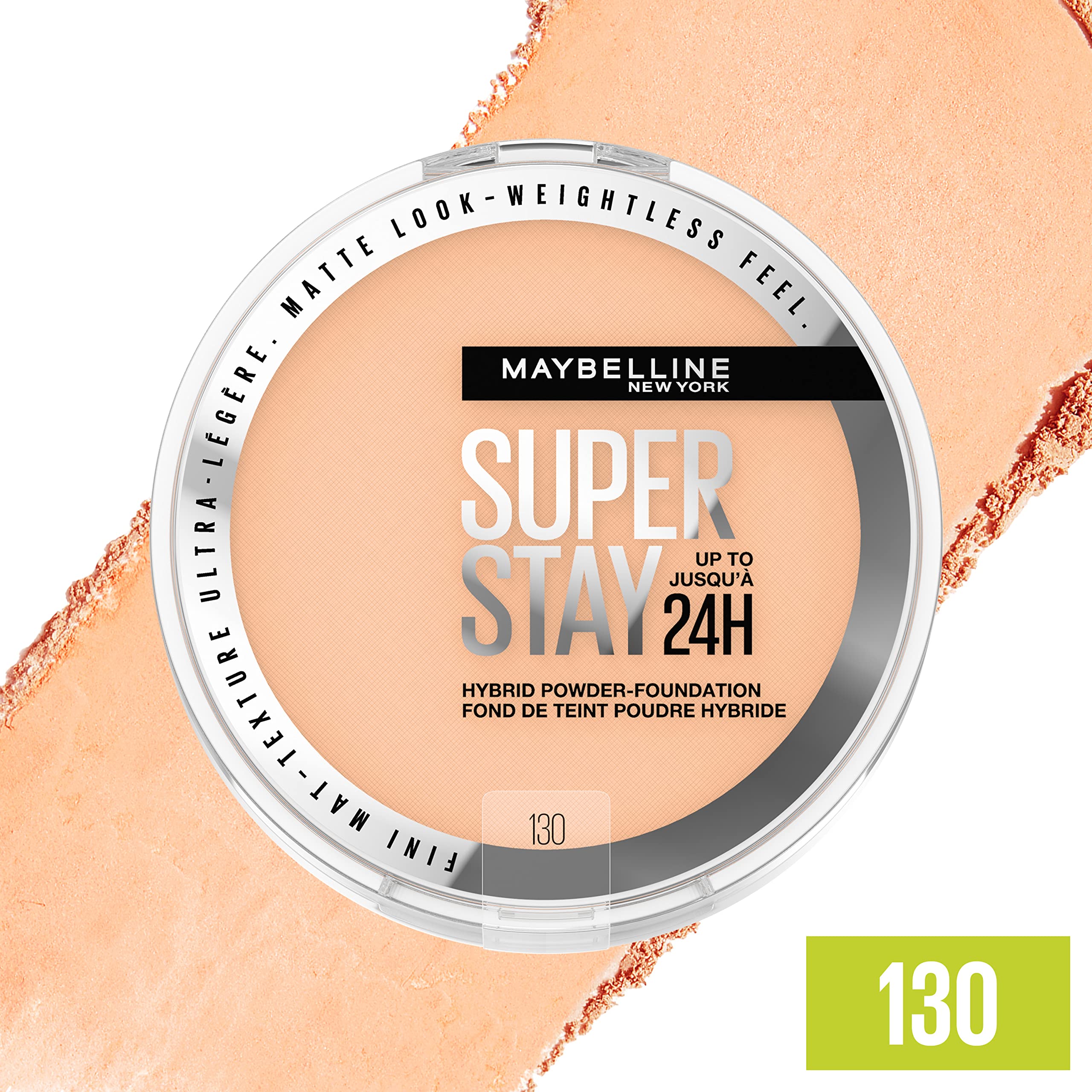 Maybelline Super Stay Hybrid Powder Foundation water-resistant protection all day.