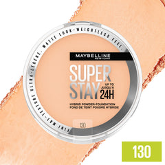 Maybelline Super Stay Hybrid Powder Foundation water-resistant protection all day.
