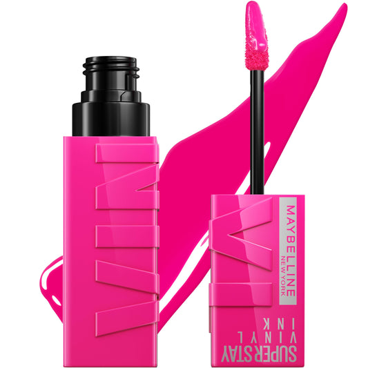 MAYBELLINE Super Stay Vinyl Ink bottle close-up showing glossy vinyl color