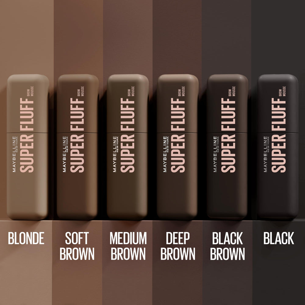 Maybelline Superfluff Brow Mousse six natural shade lineup for versatile looks.