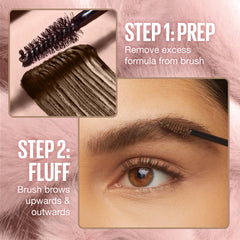 Maybelline Superfluff Brow Mousse soft brown swatch showing natural depth.