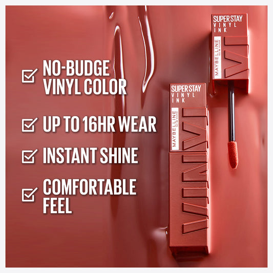 Maybelline Super Stay Vinyl Ink lipcolor no-transfer formula resists smudging.