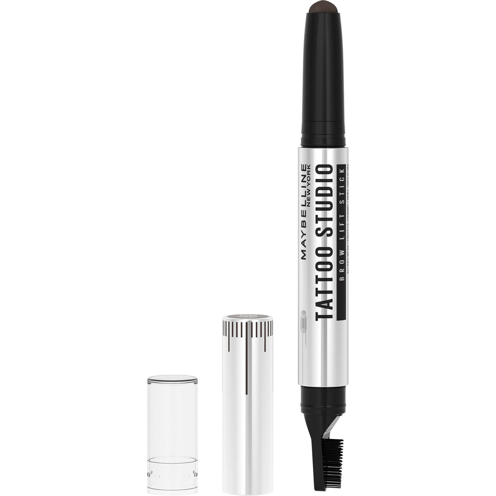 Maybelline TattooStudio Brow Lift Stick in deep brown cap shown for easy touch-ups