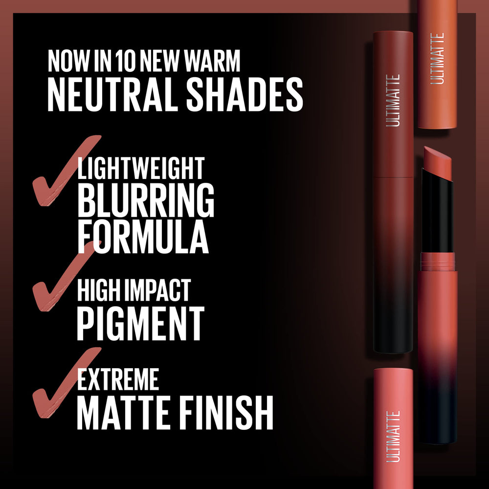 Close-up of Maybelline Ultimatte More Cedar being applied for a smooth matte glide.