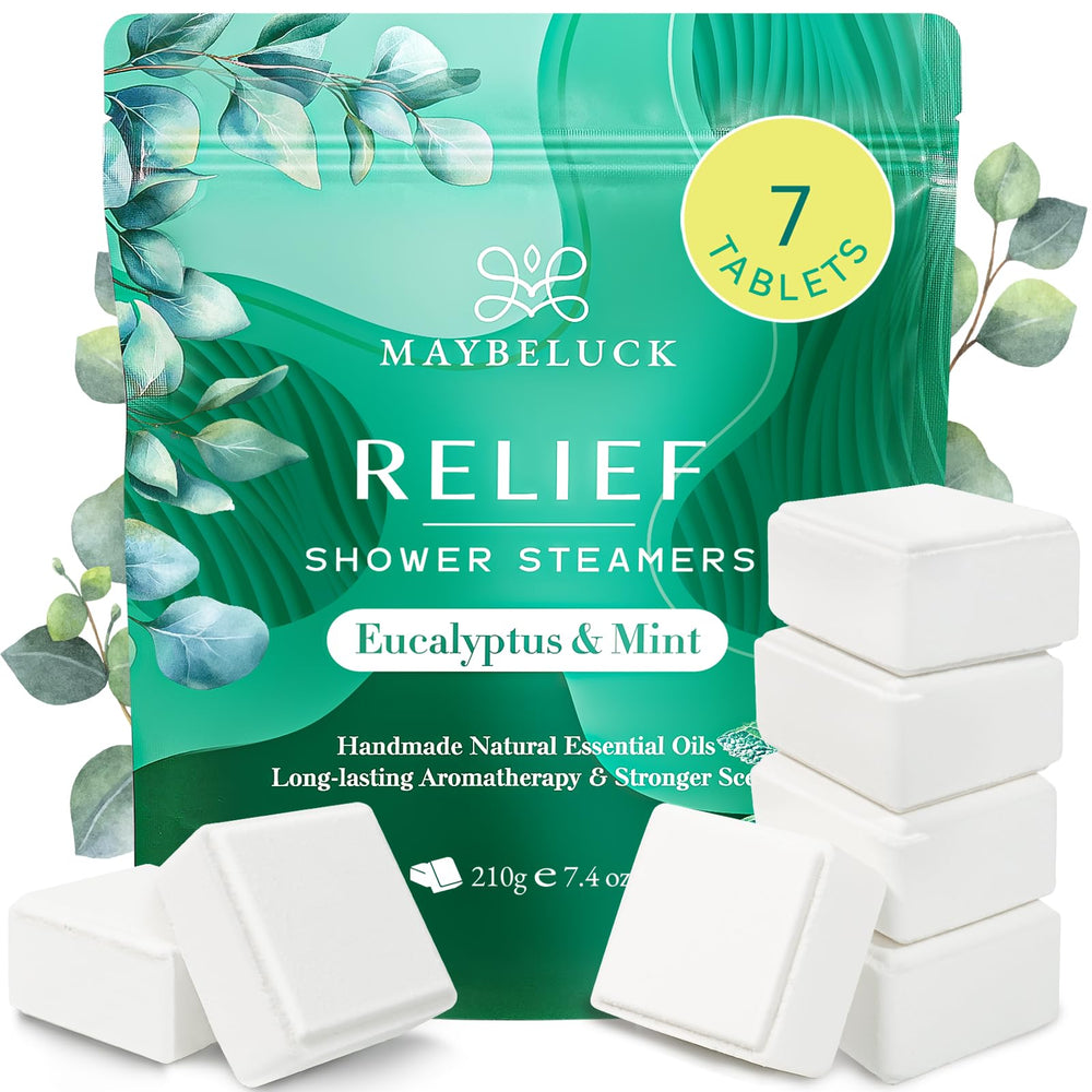 Maybeluck Eucalyptus Mint Shower Steamers pack displayed for easy aromatherapy at home