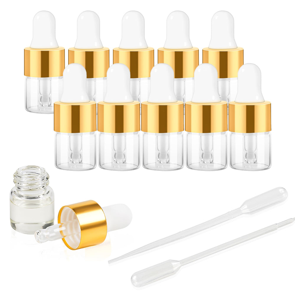 Maydeyy 1ml mini glass dropper bottle with gold cap for precise scent and oil samples