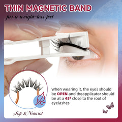 Mayhug magnetic-applicator helps precise placement for a clean lash line.