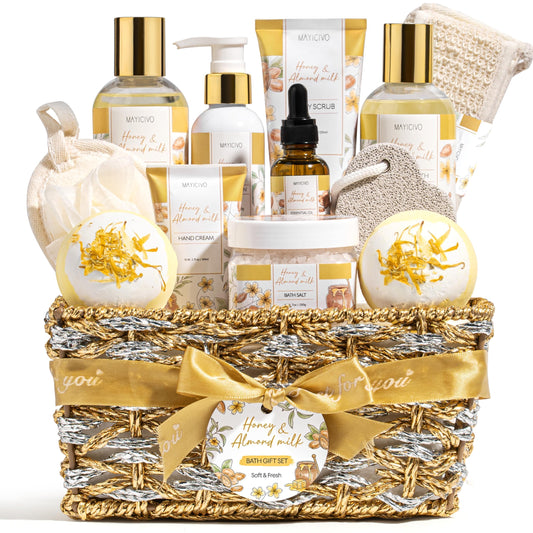 MAYICIVO honey almond milk spa basket unboxed for a pampering at-home ritual