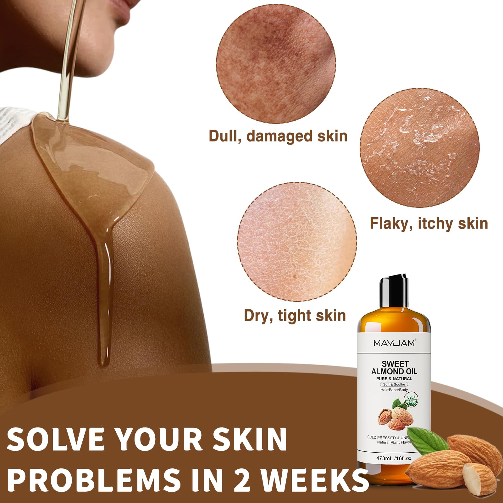 MAYJAM Sweet Almond Oil amber bottle preserves freshness and subtle aroma.