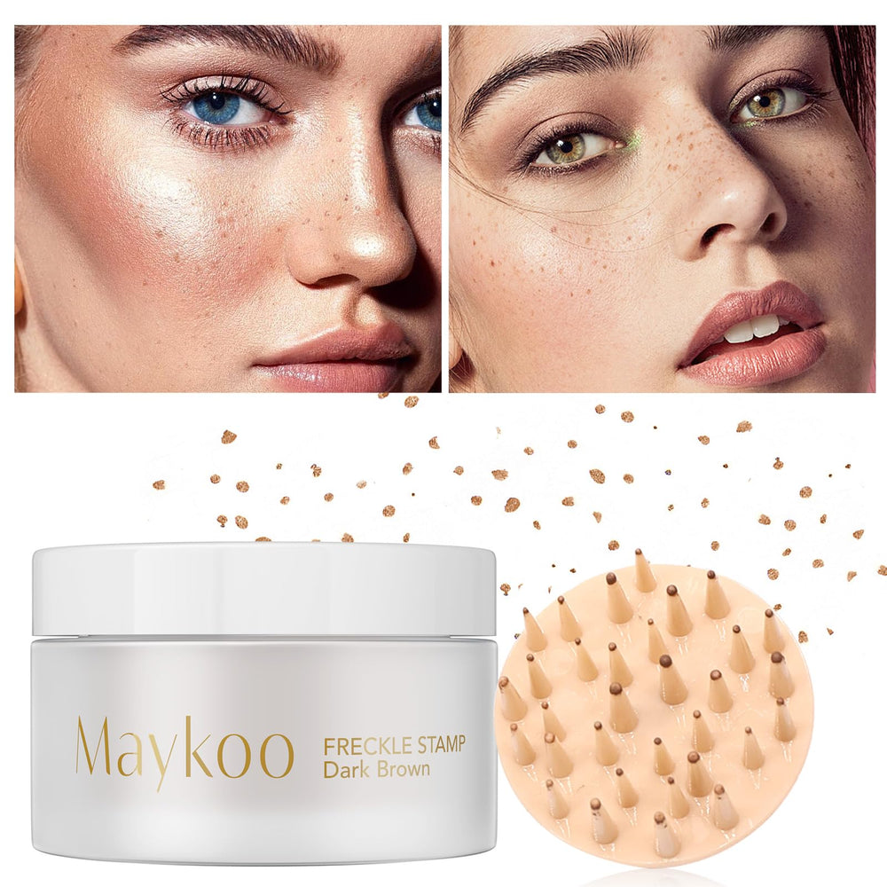 MAYKOO Freckle Stamp in dark brown for natural freckles on cheeks.