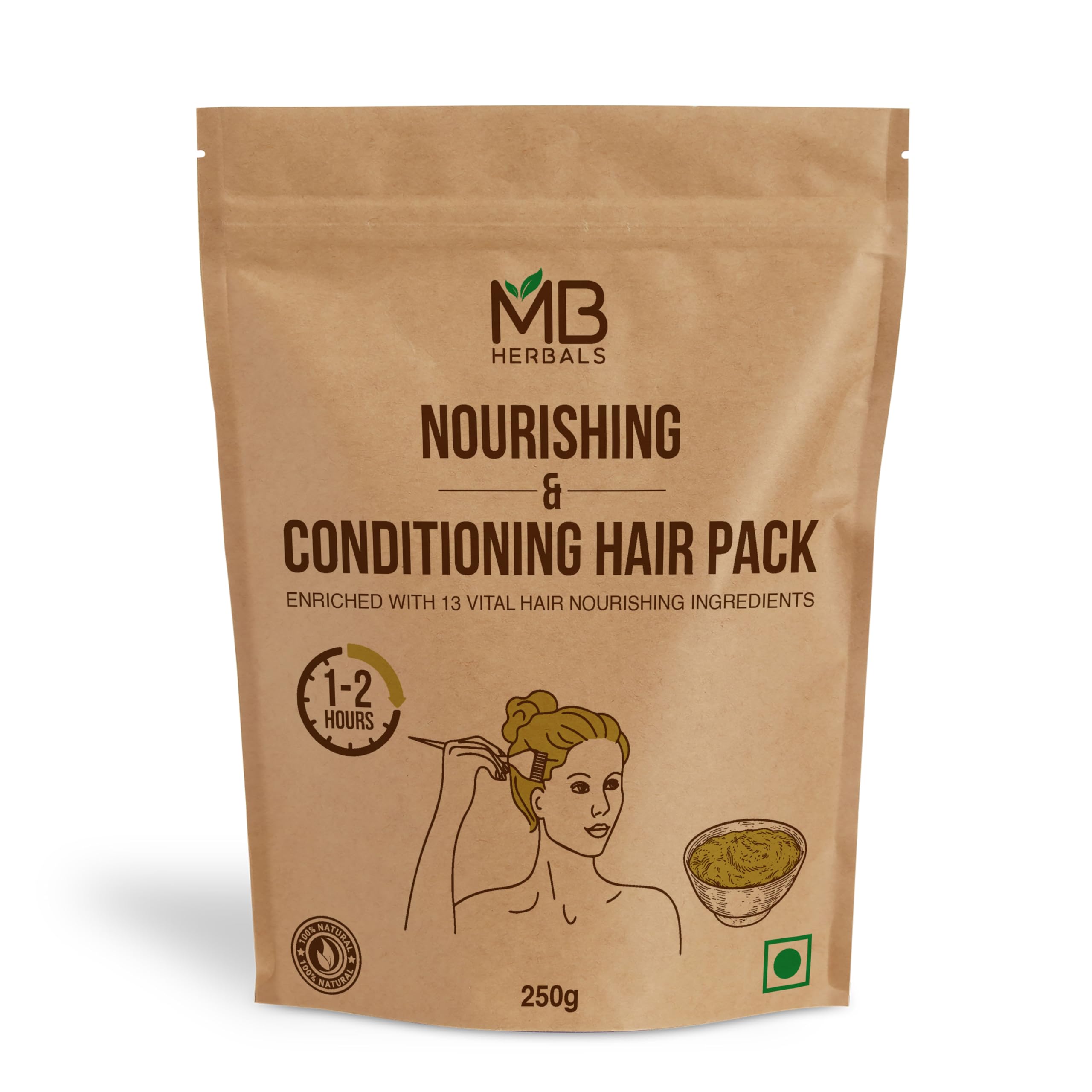 MB Herbals Hair Pack jar close-up showing natural conditioning formula for deep conditioning