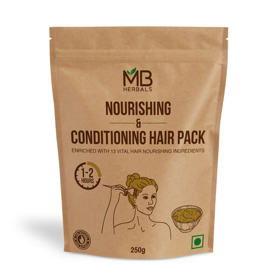 MB Herbals Hair Pack jar close-up showing natural conditioning formula for deep conditioning