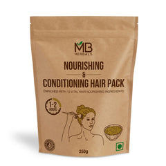 MB Herbals Hair Pack jar close-up showing natural conditioning formula for deep conditioning