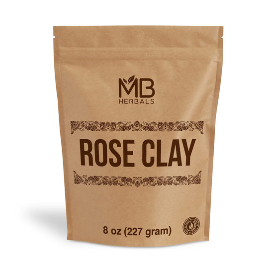 MB Herbals Rose Clay 8oz jar with pink kaolin clay for gentle pore cleansing.