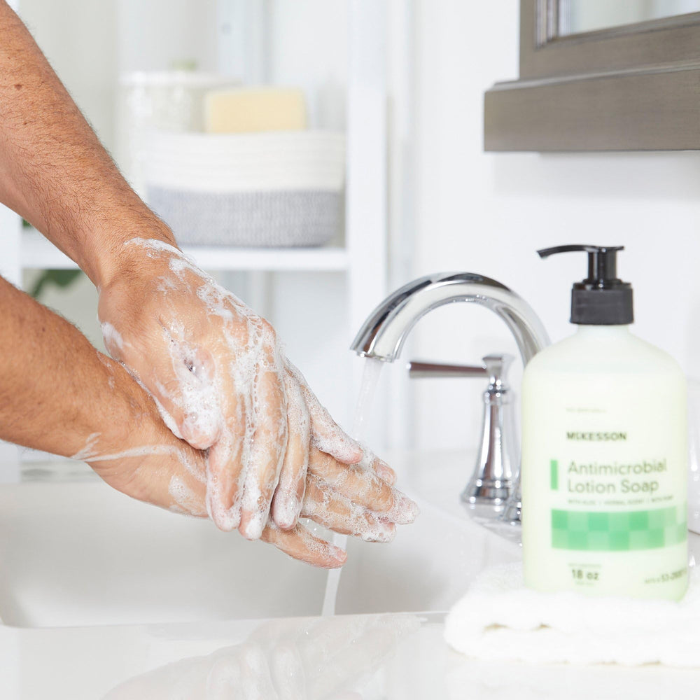 McKesson antimicrobial lotion hand soap ideal for bathroom and office settings.