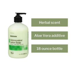 McKesson antimicrobial lotion hand soap herbal scent leaves a pleasant aroma.