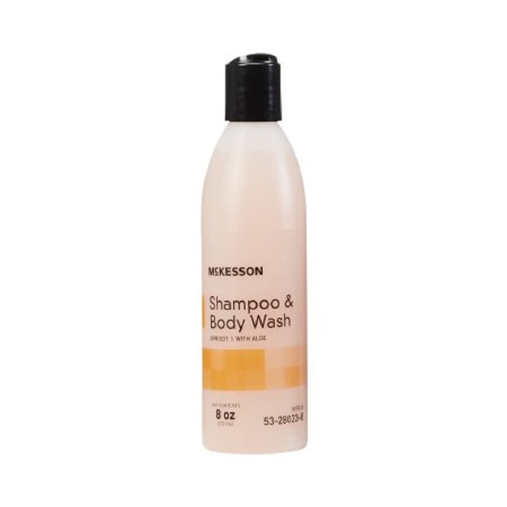 McKesson shampoo and body wash bottles, pack of three, for daily cleansing of hair and skin.