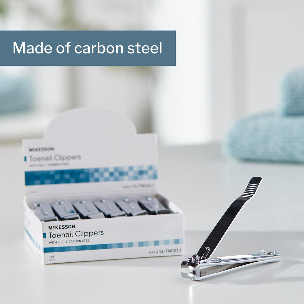 Attached nail file on McKesson clippers smooths nails after clipping