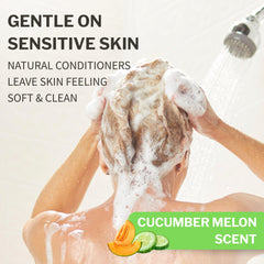 Two-in-one application shot showing McKesson body wash and shampoo saves time